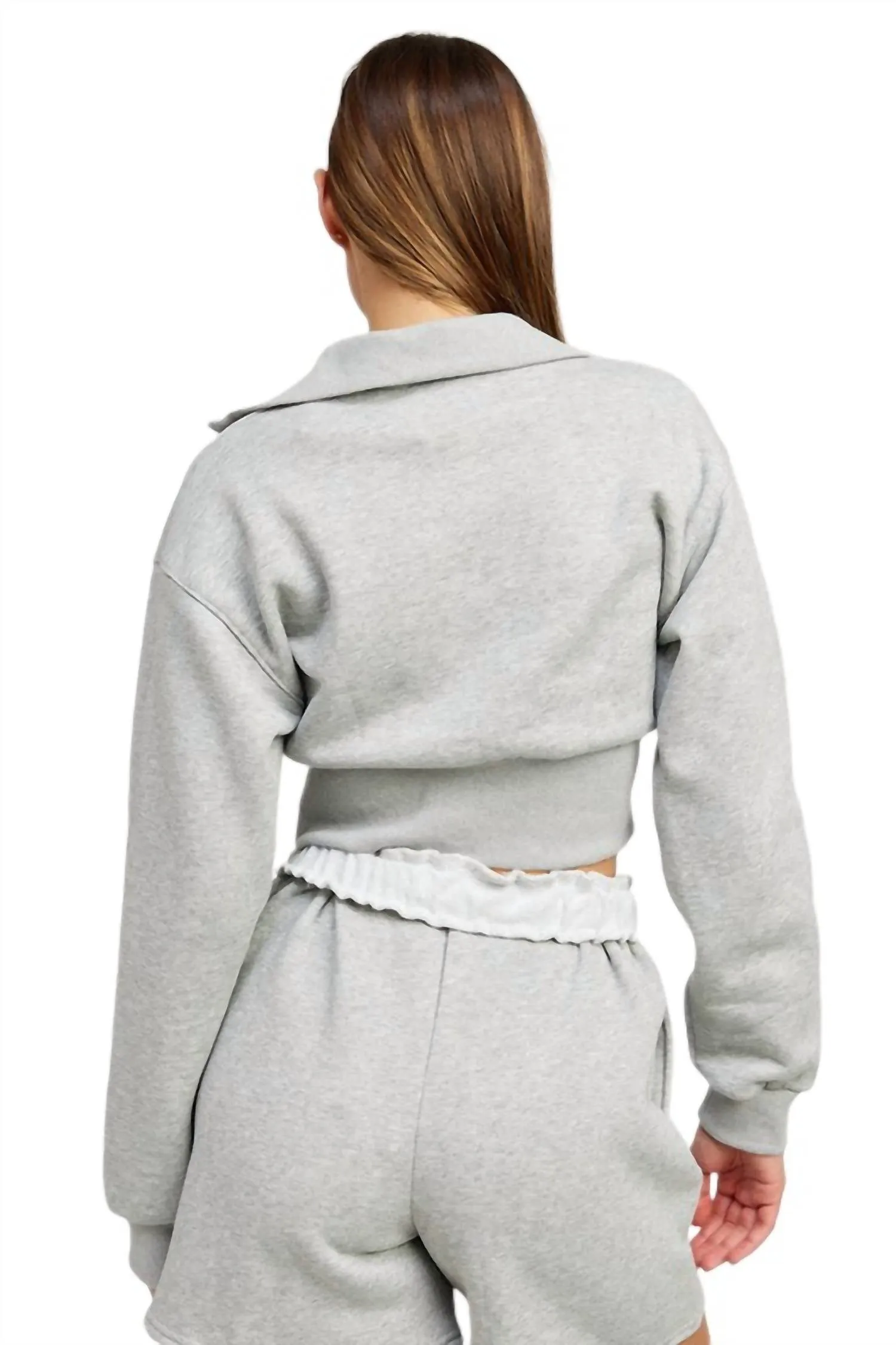 1/4 Zip Up Cropped Sweatshirt In Heather Grey