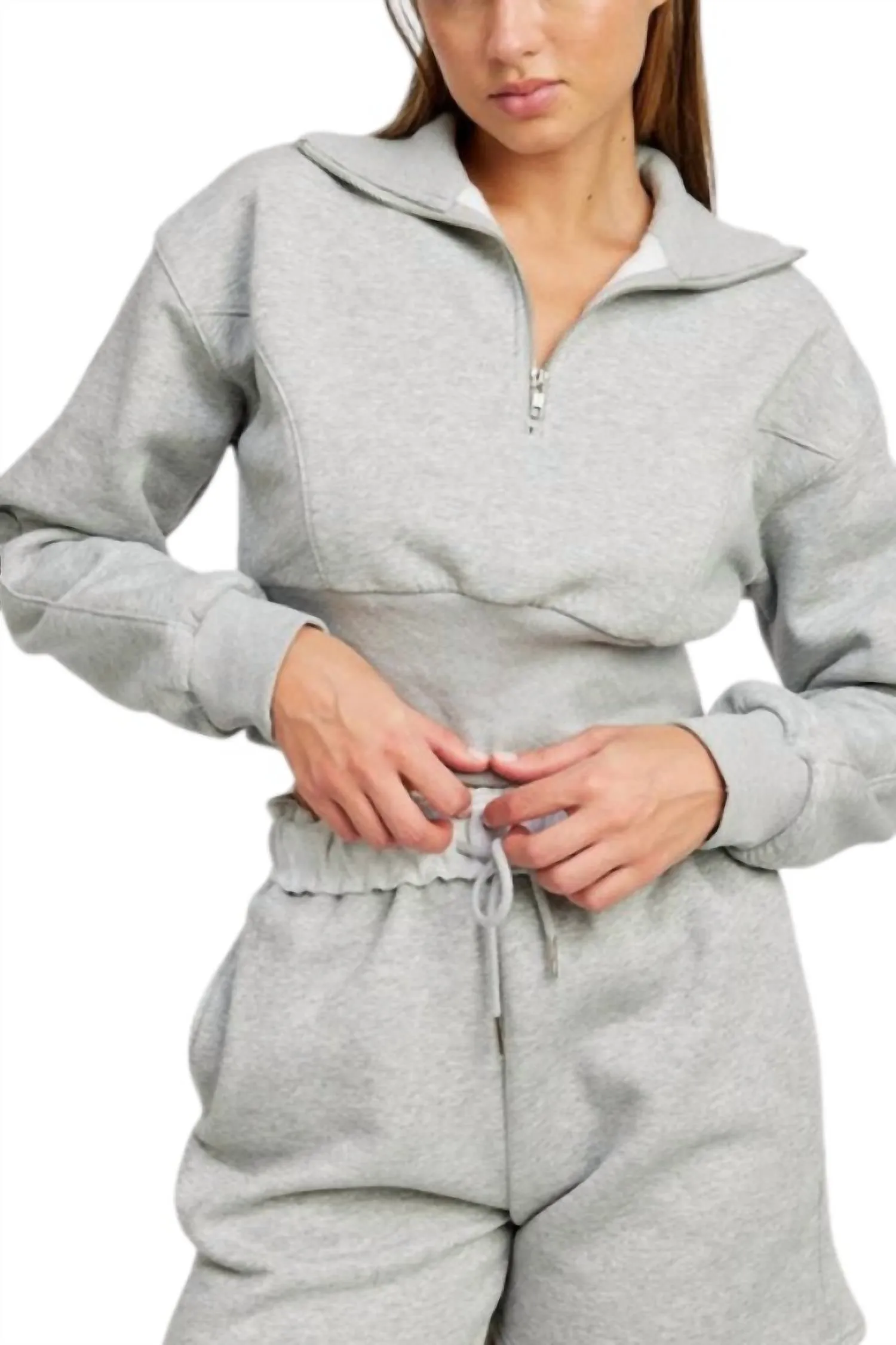 1/4 Zip Up Cropped Sweatshirt In Heather Grey