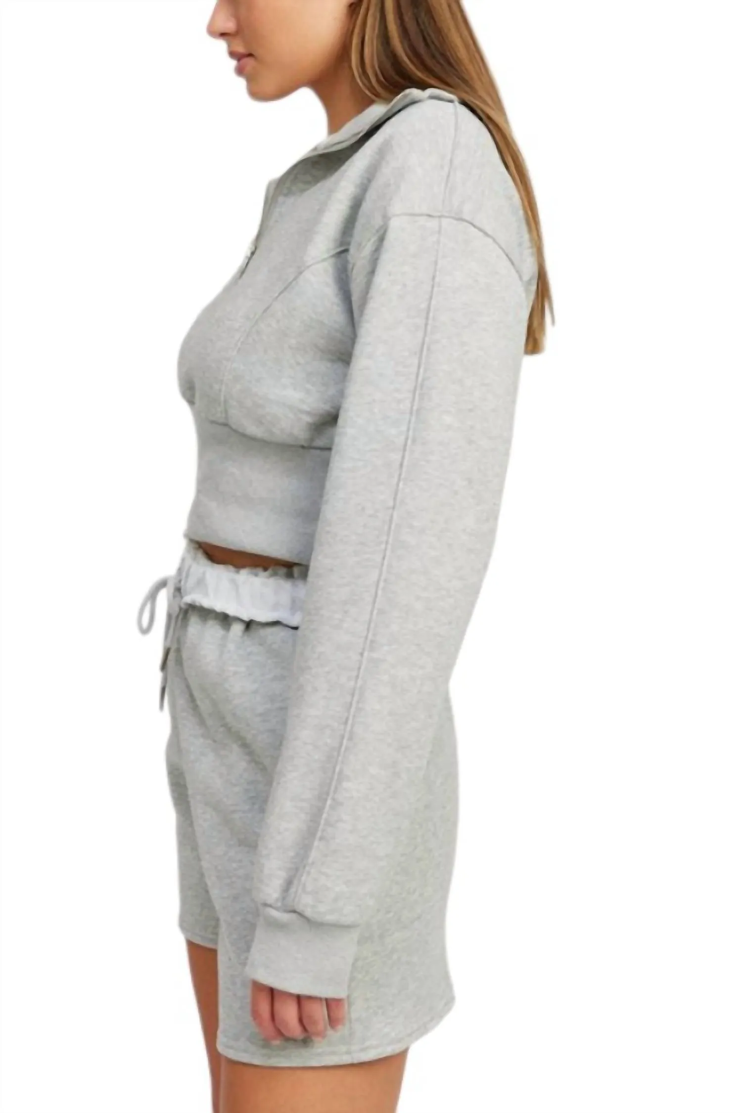 1/4 Zip Up Cropped Sweatshirt In Heather Grey