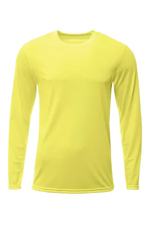 A4 Mens Sprint Moisture Wicking Long Sleeve Crewneck T-Shirt - Safety Yellow