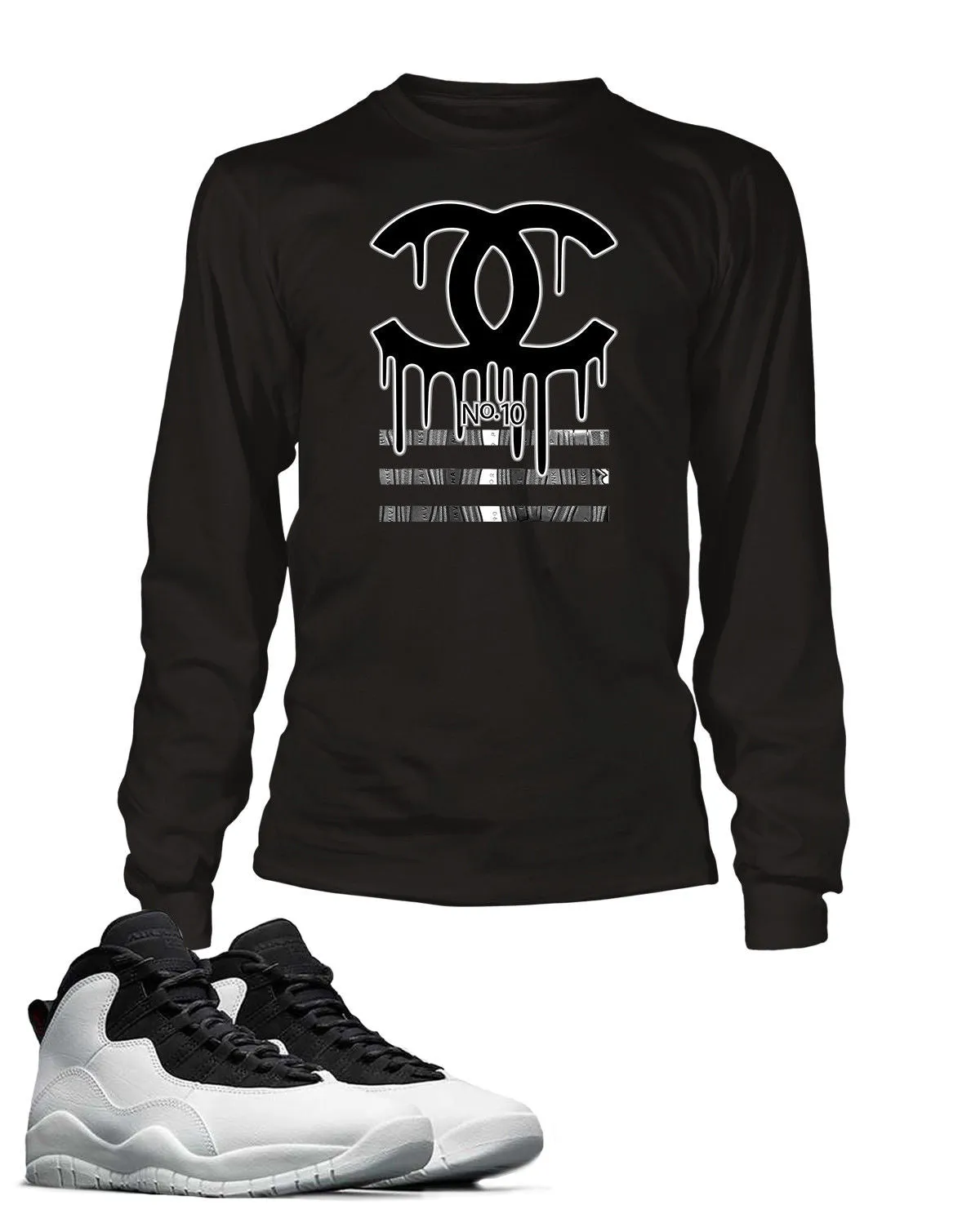 Black and White Drippin GG Graphic T Shirt to Match Retro Air Jordan 10 Shoe