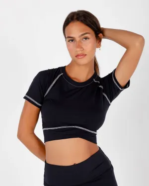 Black Stitched Cropped T-shirts