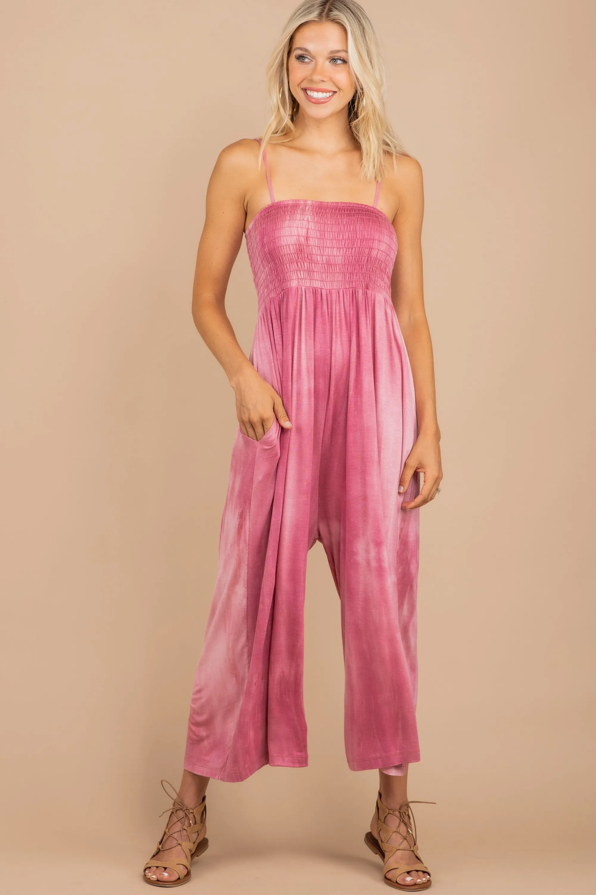 Can't Hold Me Back Rose Pink Tie Dye Jumpsuit