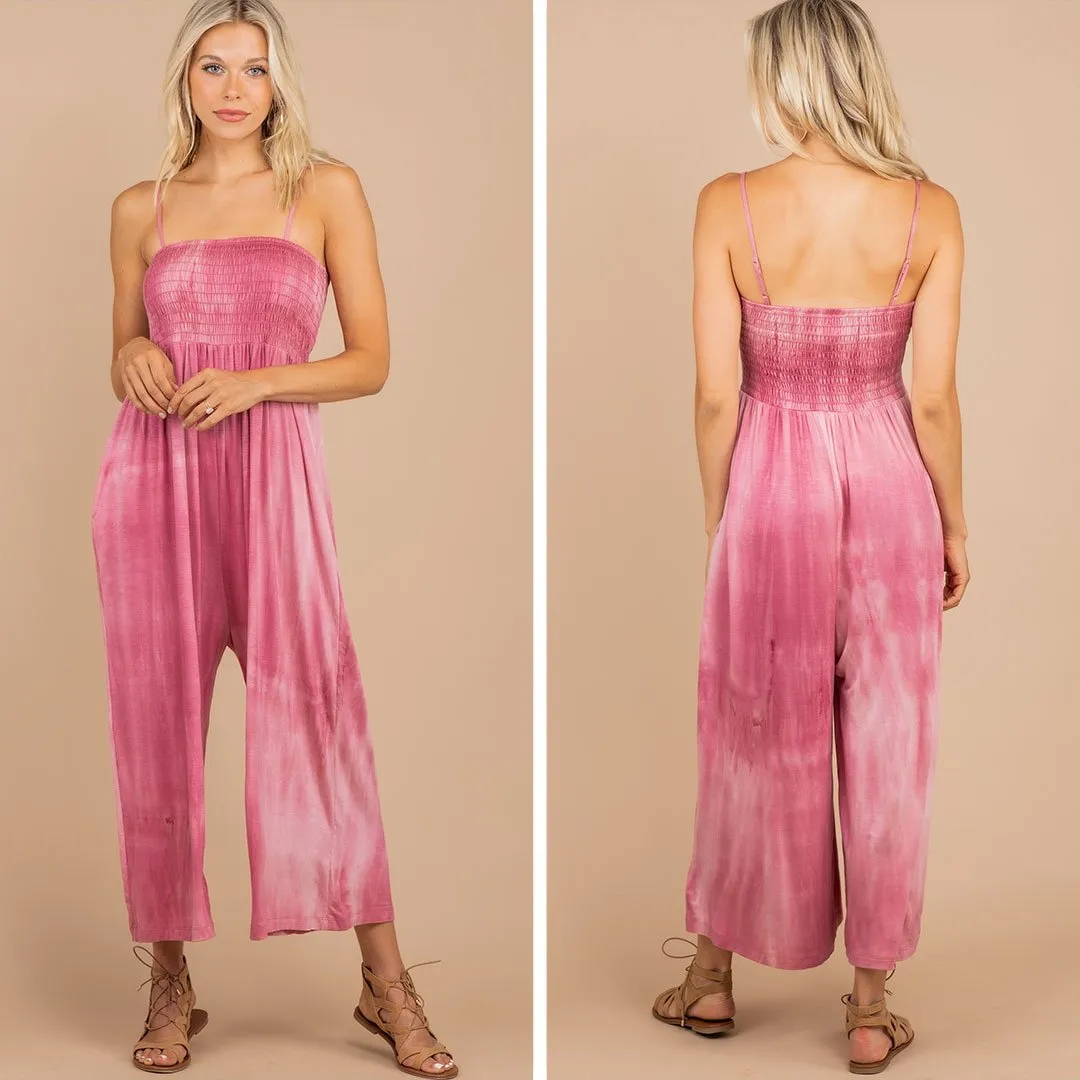 Can't Hold Me Back Rose Pink Tie Dye Jumpsuit