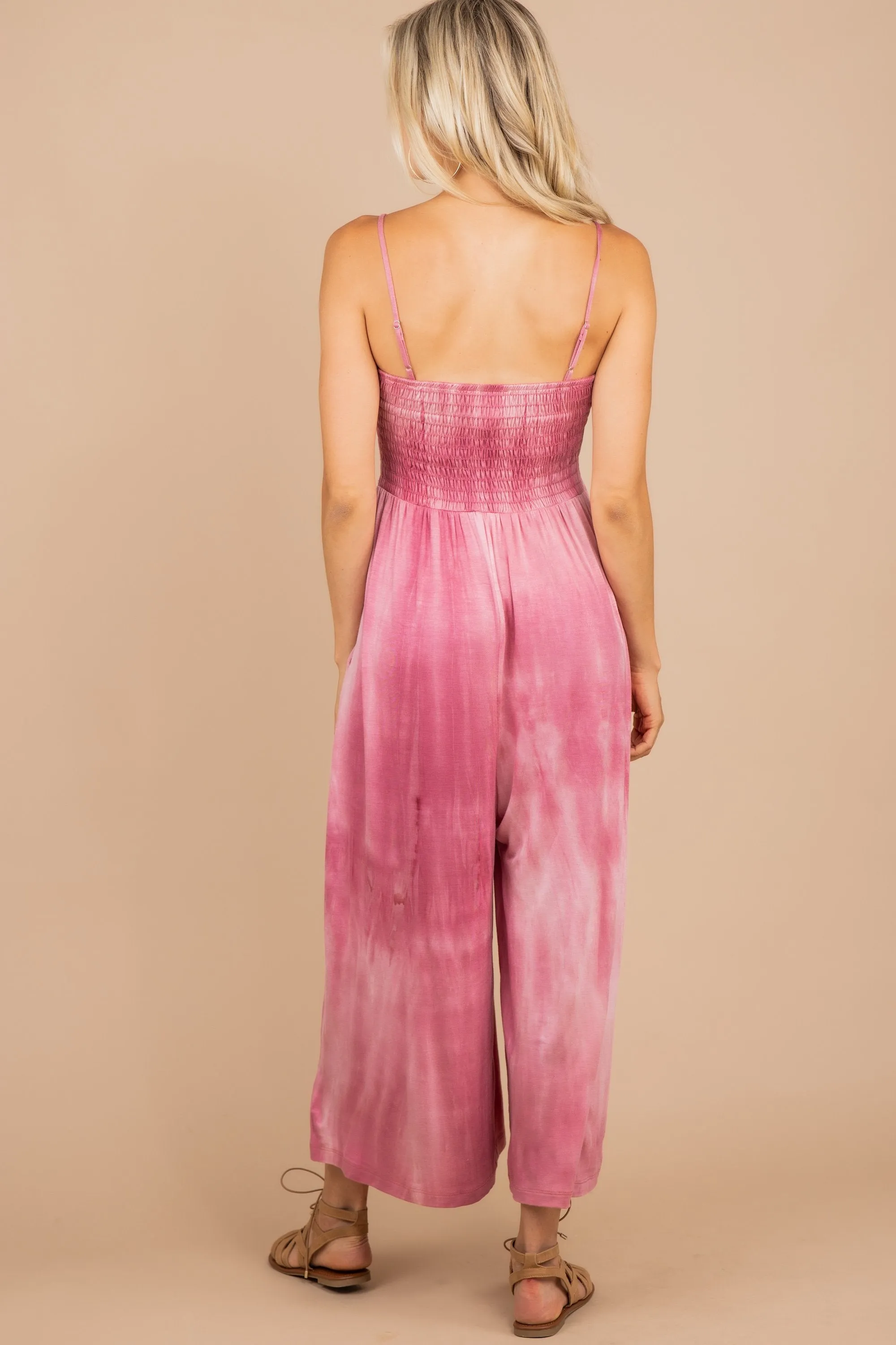 Can't Hold Me Back Rose Pink Tie Dye Jumpsuit