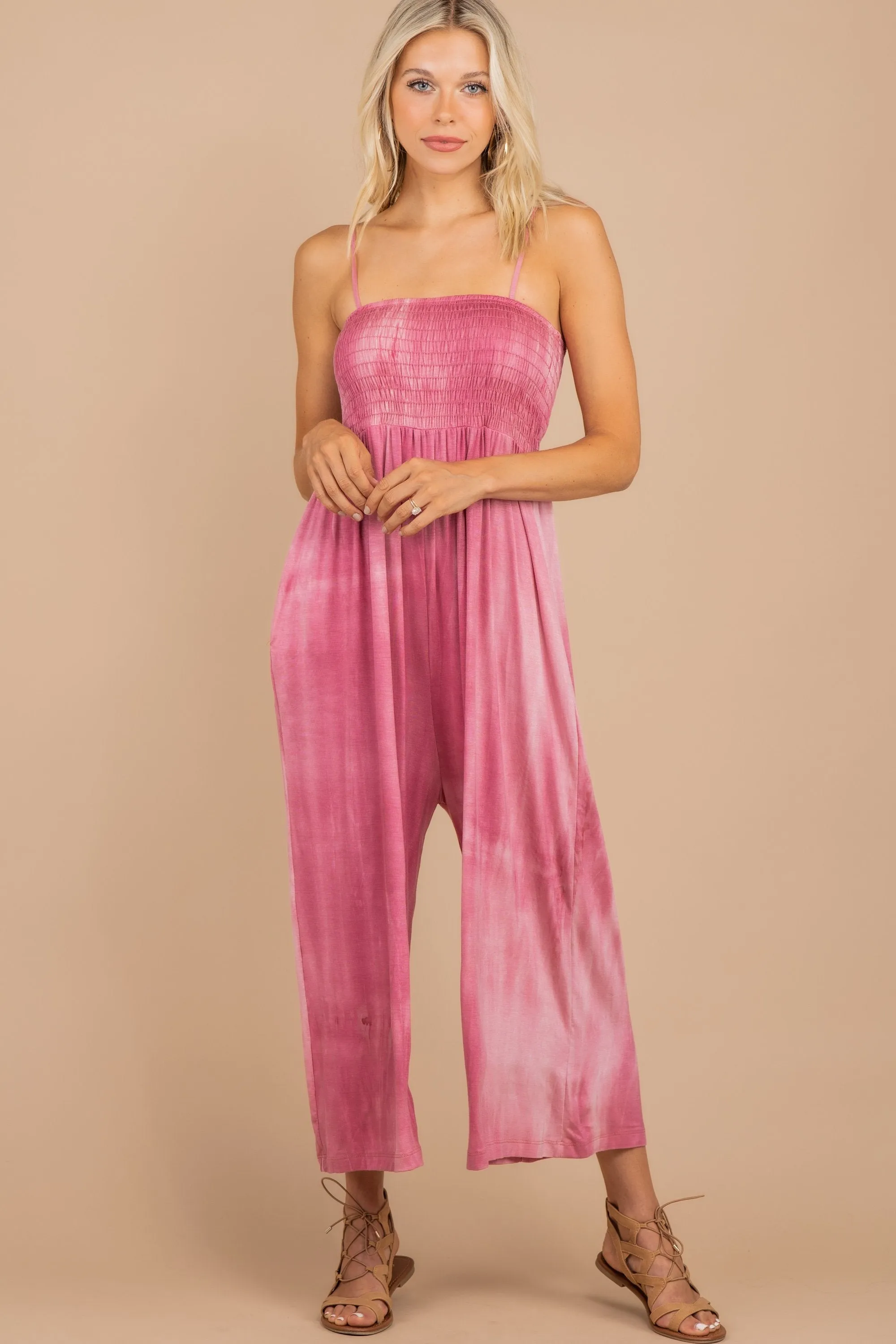 Can't Hold Me Back Rose Pink Tie Dye Jumpsuit