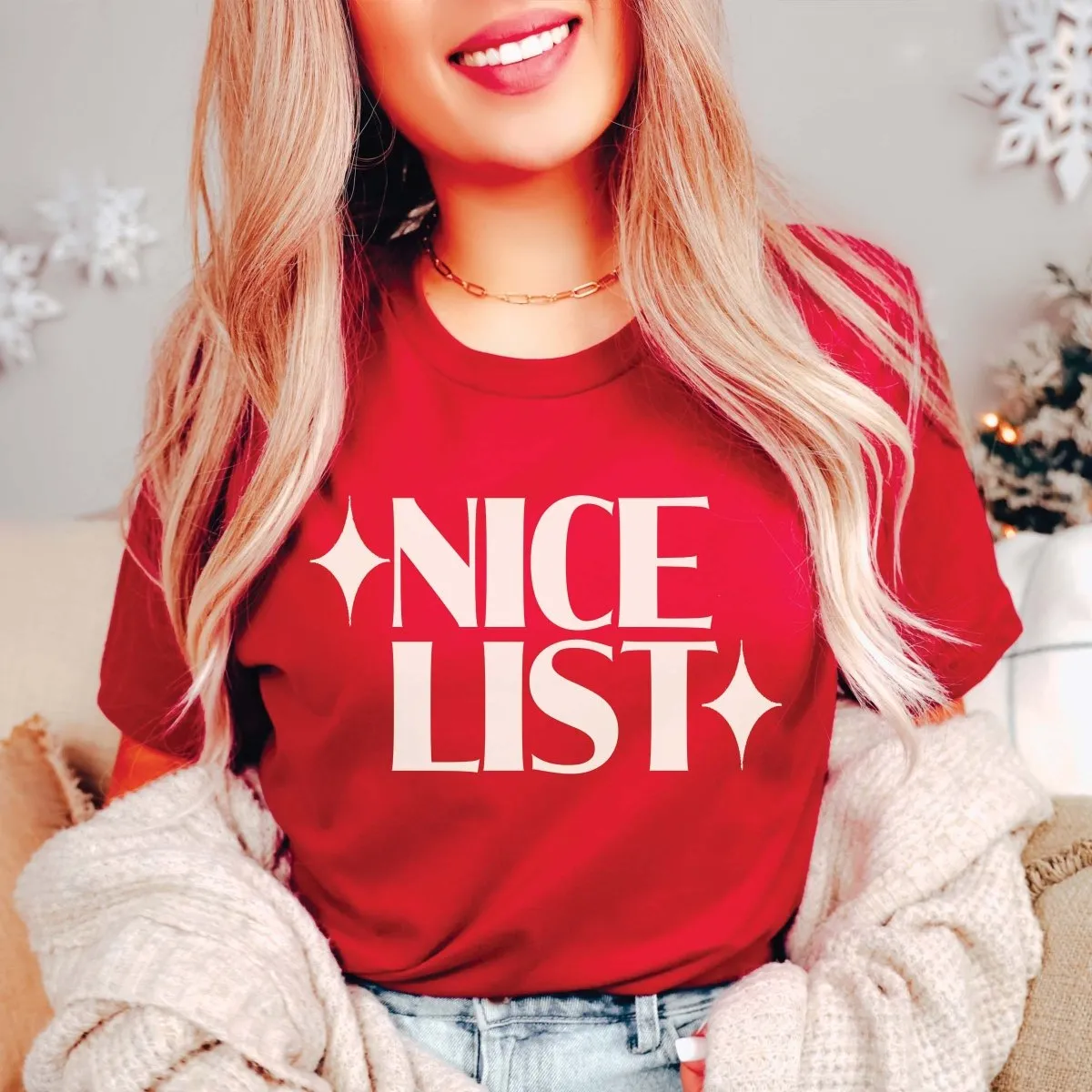 Couple Christmas Naughty & Nice Wholesale Bella Graphic Tee - Quick TAT