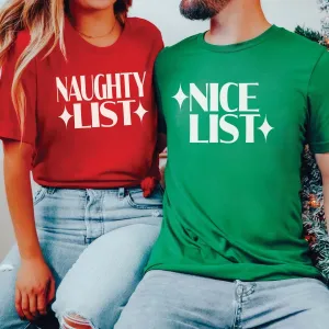 Couple Christmas Naughty & Nice Wholesale Bella Graphic Tee - Quick TAT