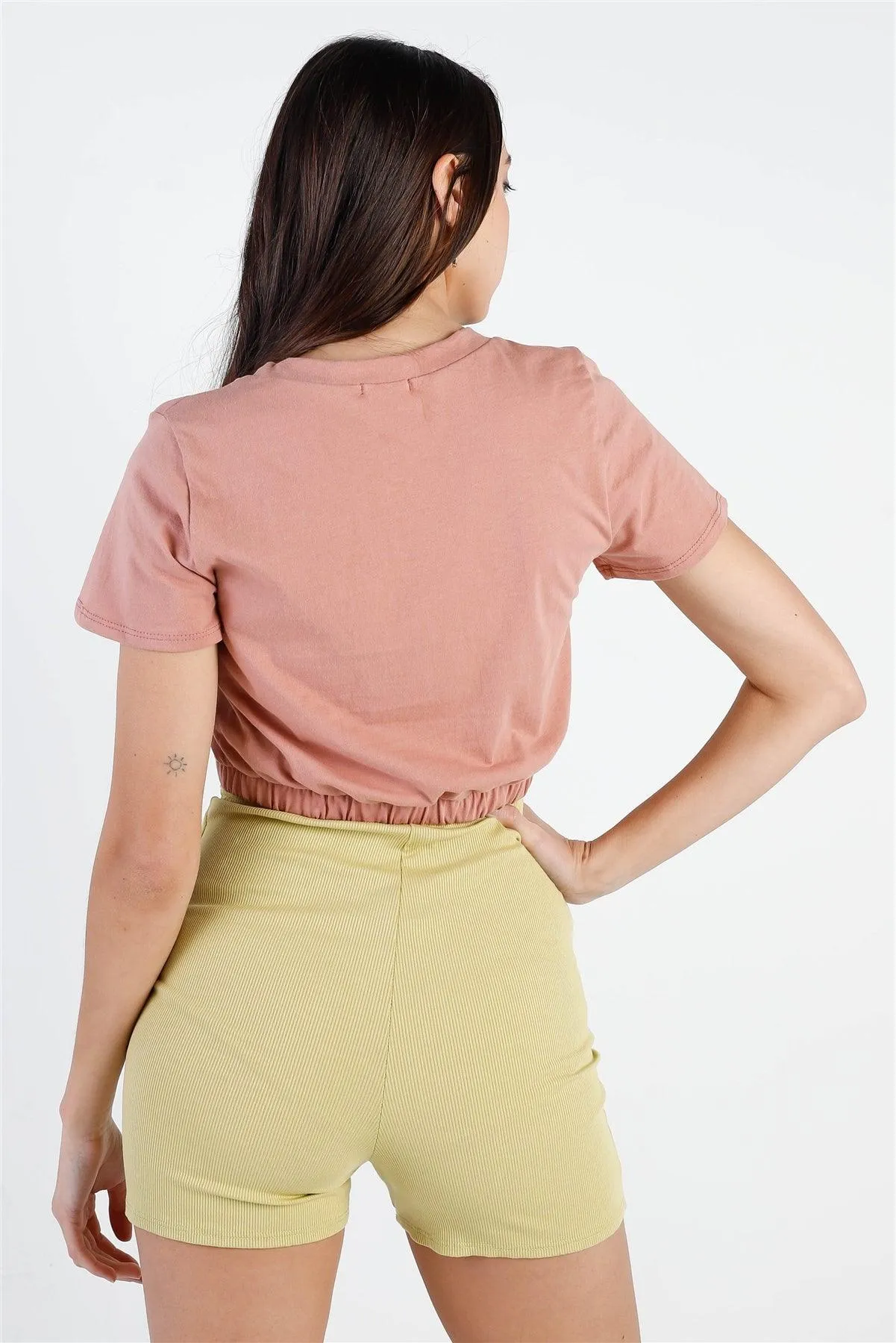 Dark Peach Cotton Twisted Front Detail Short Sleeve Top /2-2-1