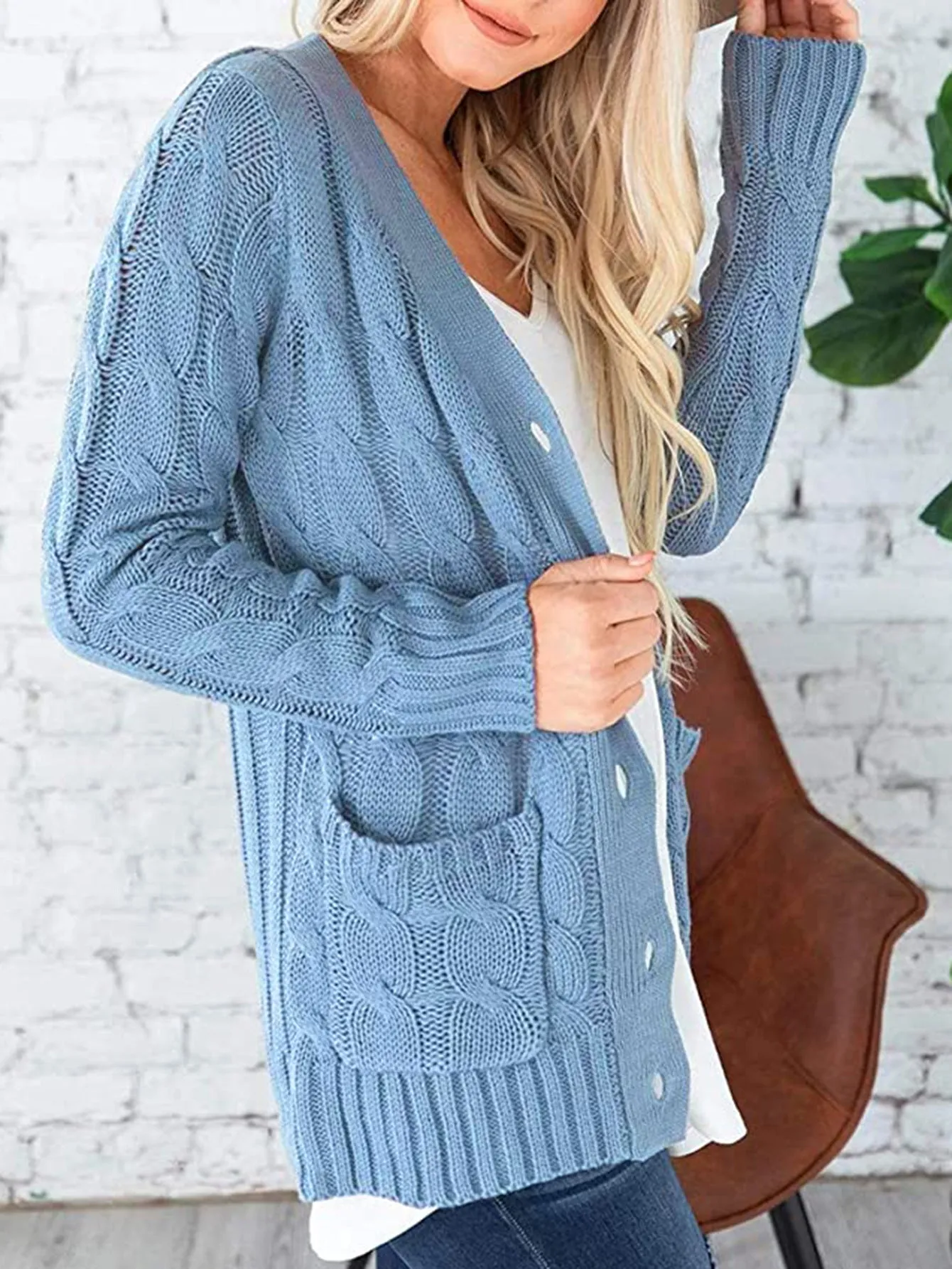 Haute Edition Women's Cable Knit Button Up Sweater Cardigan