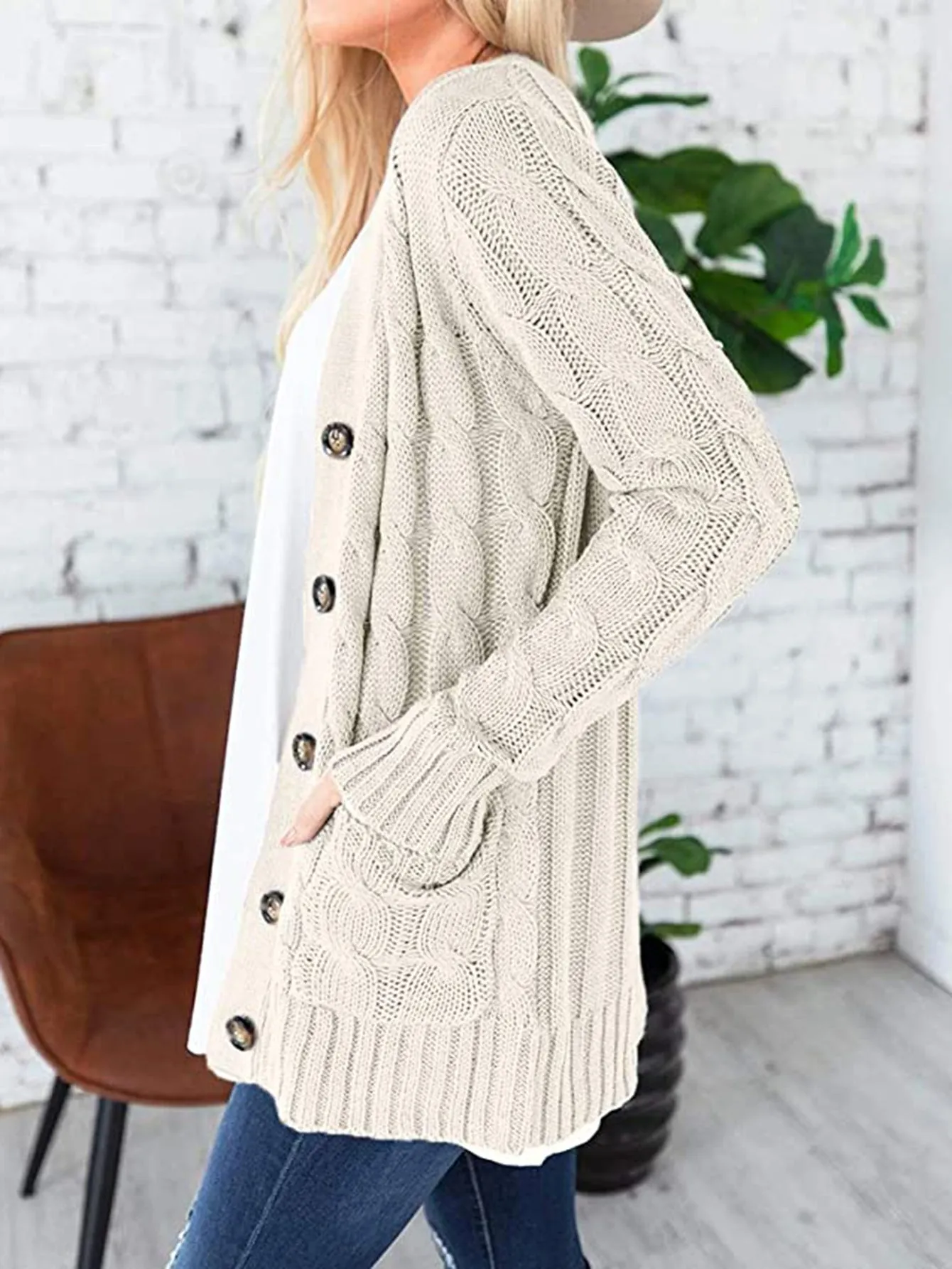 Haute Edition Women's Cable Knit Button Up Sweater Cardigan