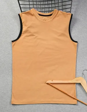 Men's Plain Crew Neck Sleeveless Shirt-Camel