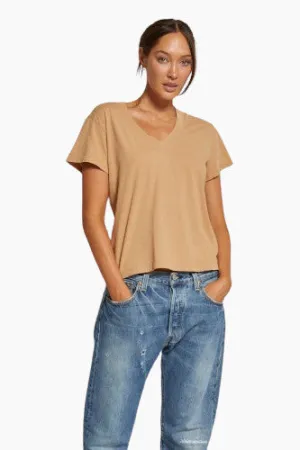 Perfect White Tee Hendrix Cotton Boxy V Neck Tee in Dune