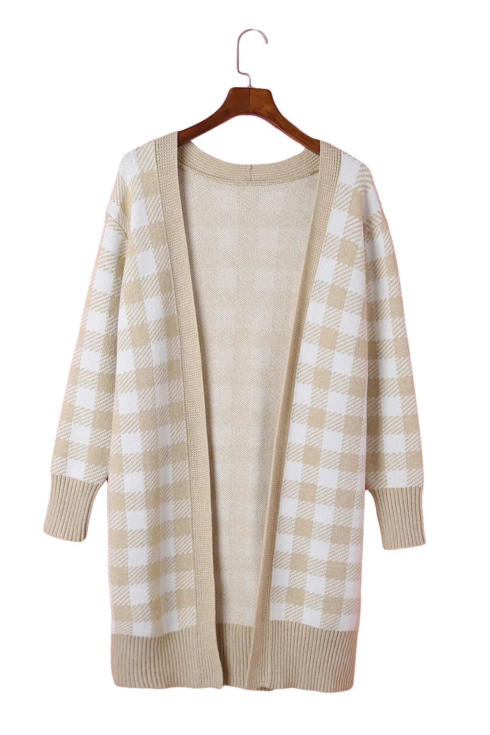 Plaid Open Front Long Cardigan