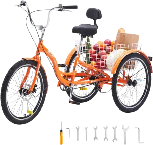 Vevor Adult Tricycle 24" 1-Speed Aluminum Alloy Cruiser with Backrest Seat Cushion and Basket New