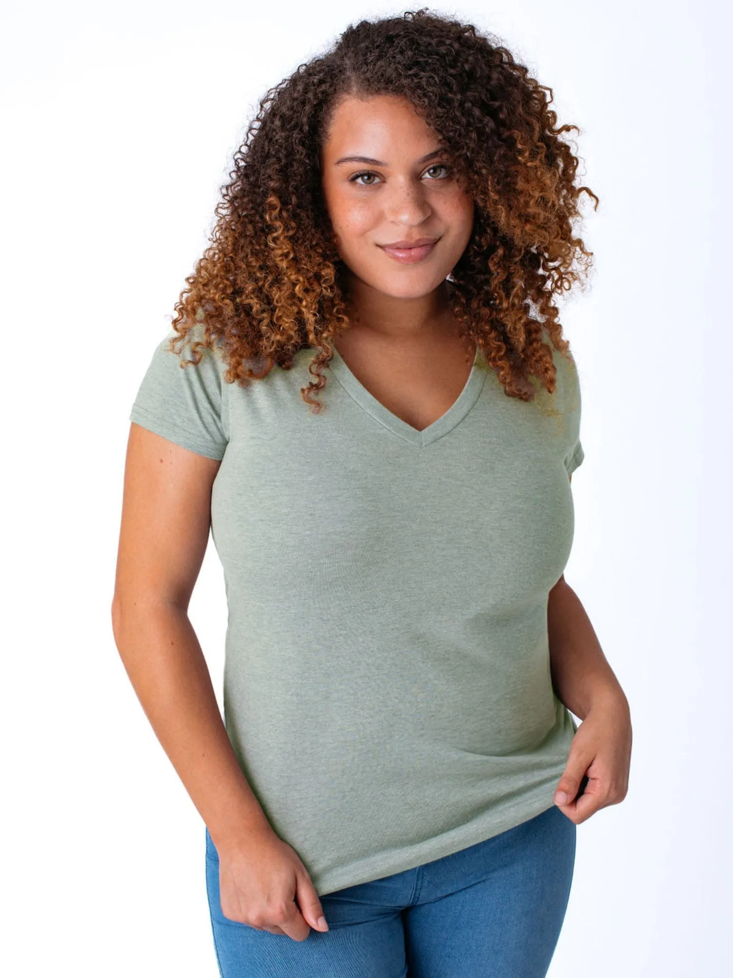 Women's Vintage Green V-Neck