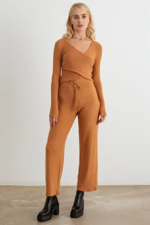 Wrap Long Sleeve Crop Top & High Waist Pants Soft To Touch Set